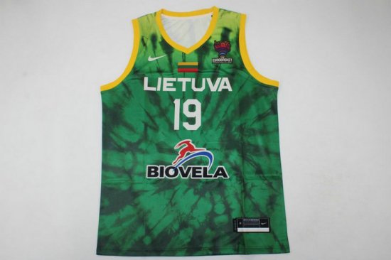 Men Lithuania FIBA Eurobasket 2022 Mindaugas Kuzminskas Green Jersey